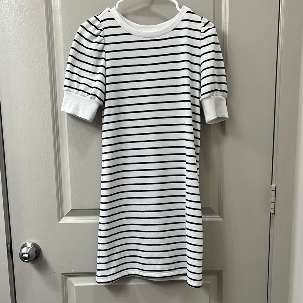 Loft Women’s Striped Puffed Sleeve Dress - Black and White